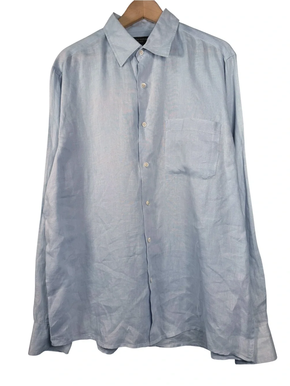 VTG Y2K Banana Republic Relaxed Fit 100% Linen Shirt Mens Large Blue Long Sleeve